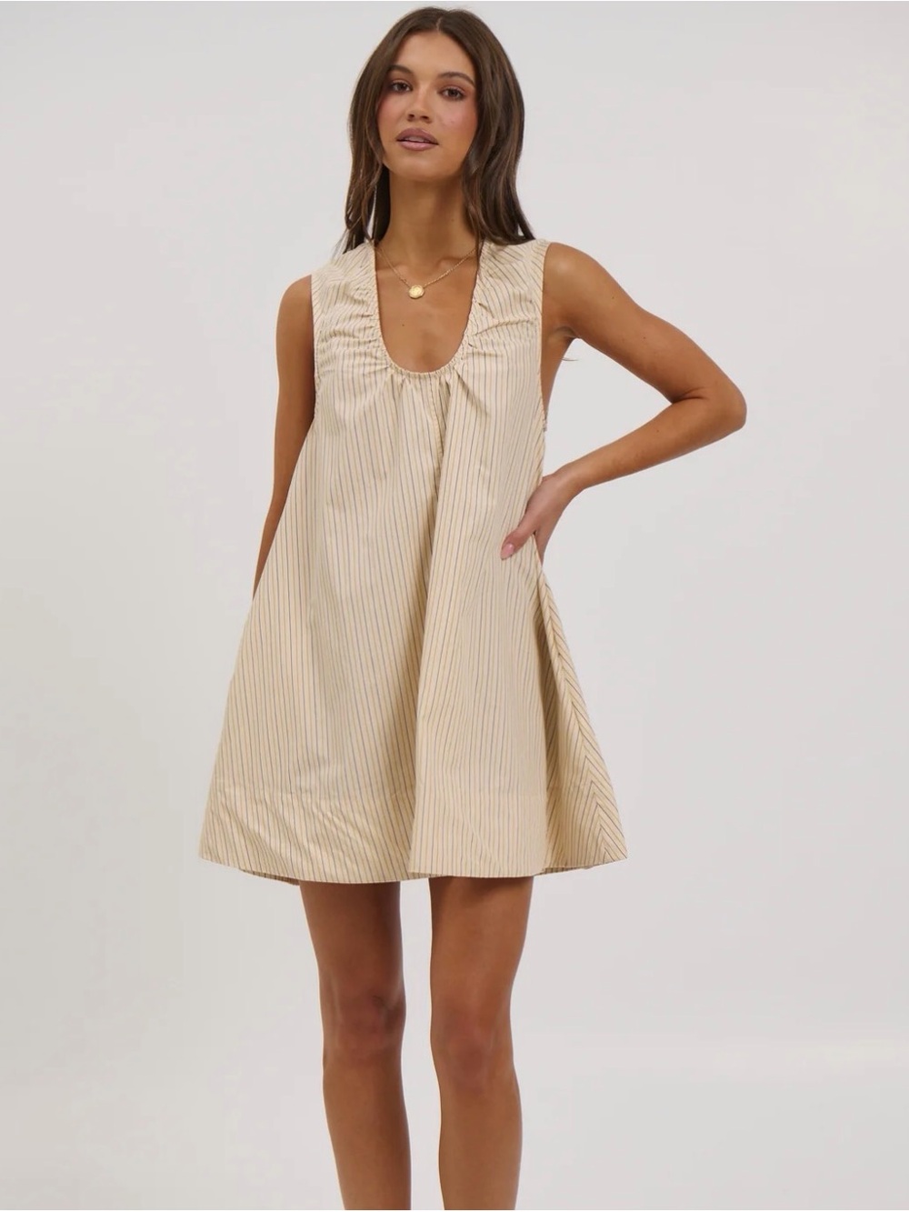 Bronze Snake Shop Sydney Mini Dress Beige Stripe
